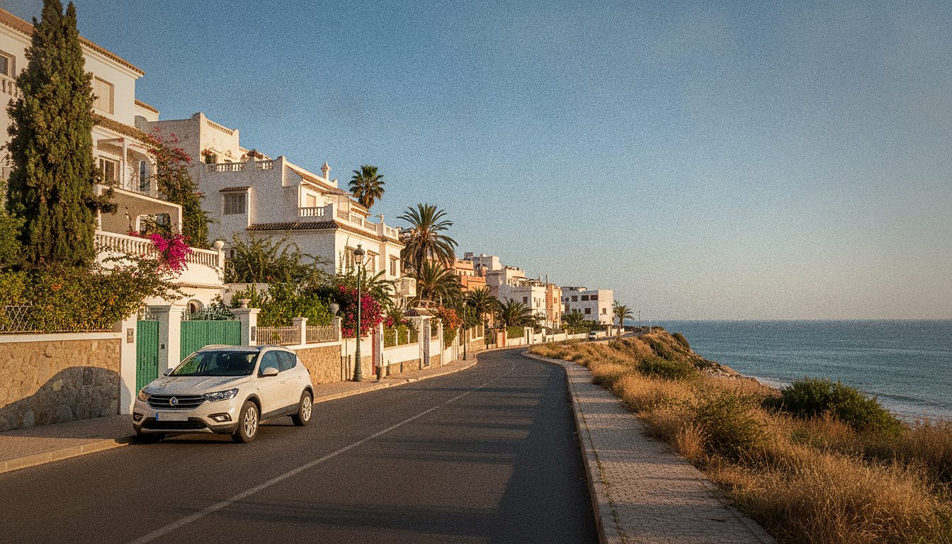 Voiture de location garée près d'un quartier résidentiel de Casablanca