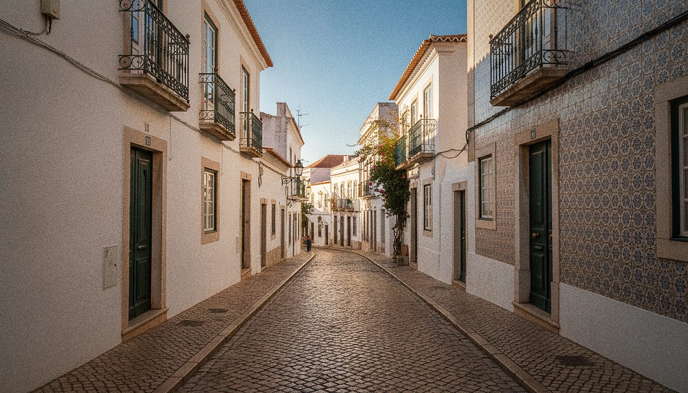 Ruelle pavée du centre historique de Faro bordée de façades traditionnelles