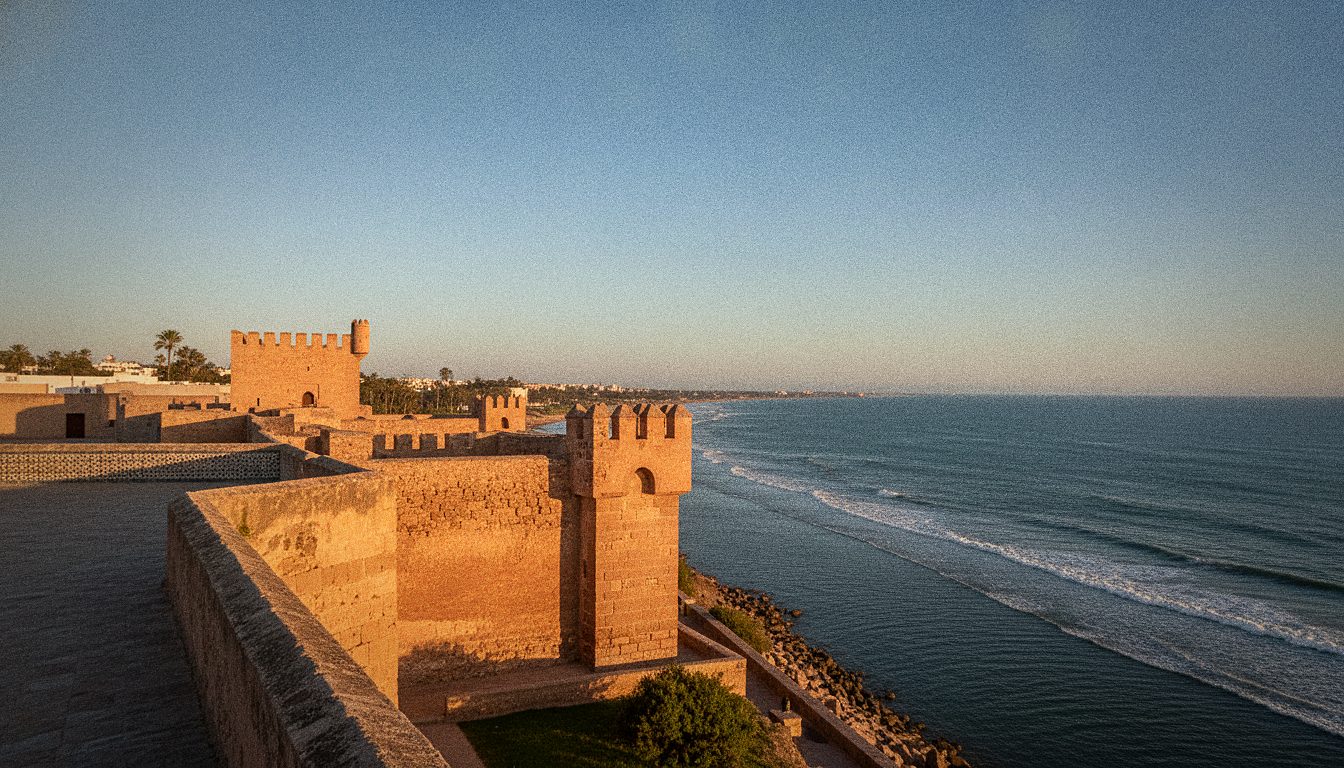 Remparts et tours crénelées de la Kasbah des Oudayas surplombant l'embouchure du Bouregreg à Rabat