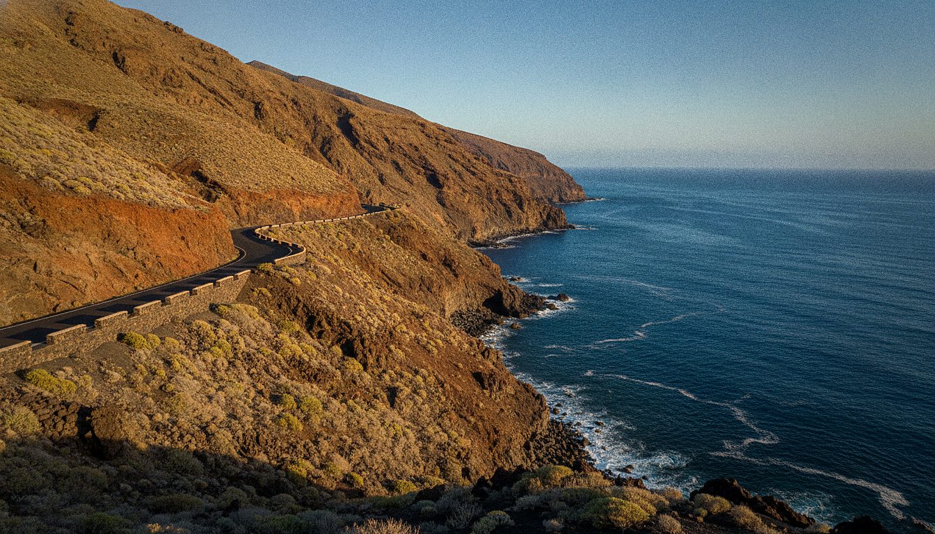 Route côtière et paysage volcanique à Tenerife, îles Canaries